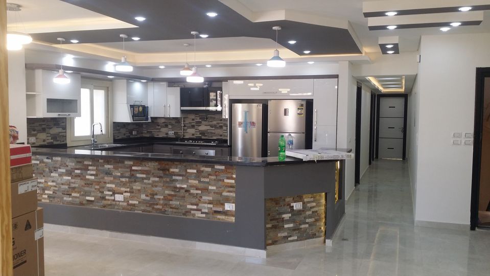 تصميم وتشطيب ريسيبشن ومطبخ امريكان